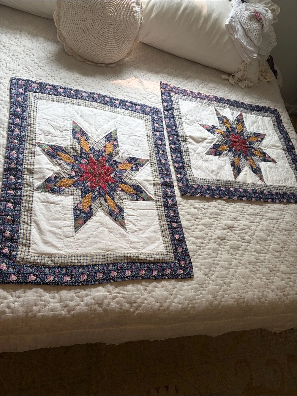 Set of 2 Handmade Star Patchwork Quilted Pillow Shams
